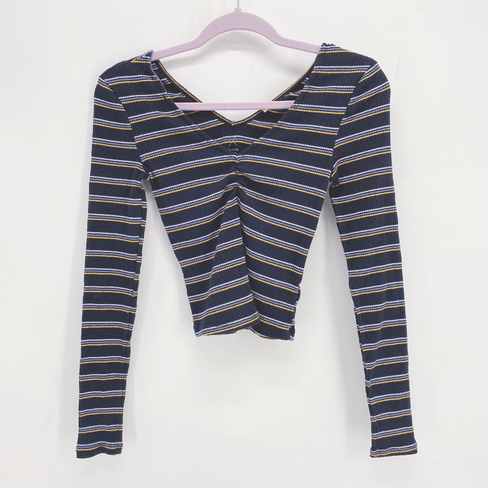 Pacsun Striped Ribbed Crop Long Sleeve Top